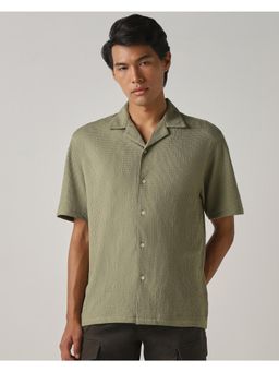 Mufti - Muted Sage Green Self Design Men Shirt