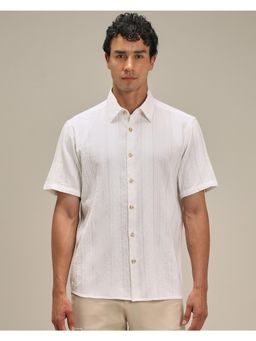 Mufti - Rich Eggshell White Geometric Men Shirt
