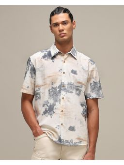 Mufti - Soft Off White Abstract Men Shirt