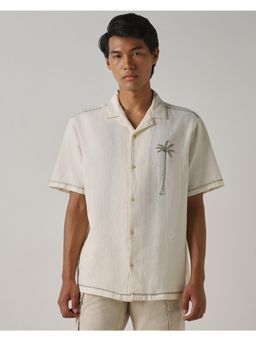 Mufti - Rich Eggshell White Embroidered Men Shirt