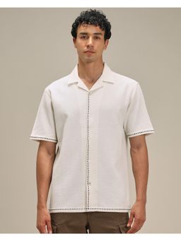 Mufti - Bright Snow White Self Design Men Shirt