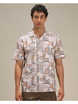 Mufti - Rich Off White Geometric Men Shirt