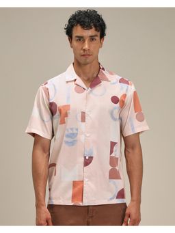 Mufti - Light Peach Abstract Men Shirt