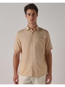 Mufti - Light Peach Pink Solid/Plain Men Shirt