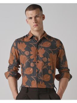 Mufti - Rich Earthy Brown Floral Men Shirt