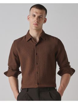 Mufti - Rich Brown Textured Men Shirt