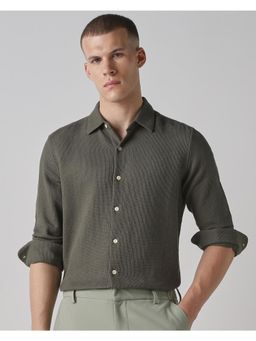 Mufti - Dark Olive Green Textured Men Shirt