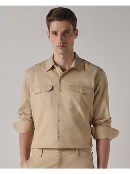 Mufti - Light Beige Solid/Plain Men Shirt