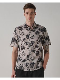 Mufti - Rich Eggshell Grey Floral Men Shirt