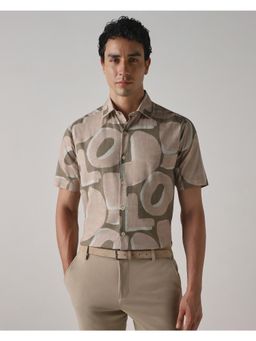 Mufti - Muted Light Brown Abstract Men Shirt