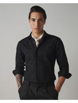 Mufti - Jet Black Self Design Men Shirt