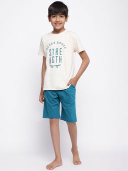 Lil Tomatoes - Boys Printed Cotton Night Suits Cream (Set of 2)