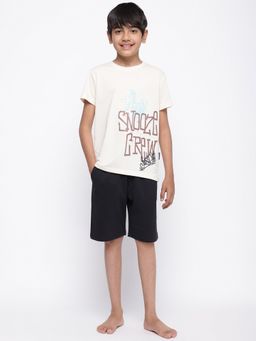 Lil Tomatoes - Boys Printed Cotton Night Suits Cream (Set of 2)