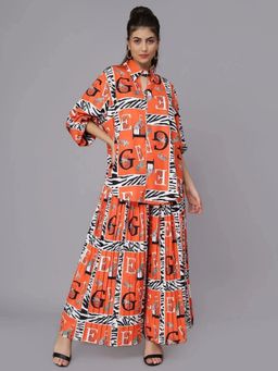 ANNY - Orange Tiger Print Oversized Top with Pant