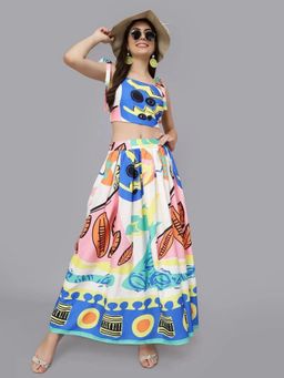 ANNY - Multi-color Sunray Printed Top with Skirt
