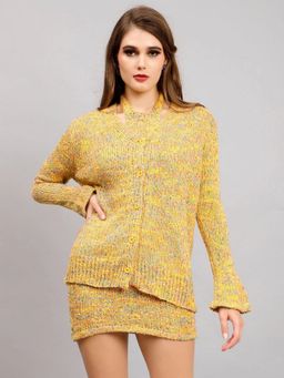 ANNY - Yellow Stylish Knitted Top and Skirt with Jacket