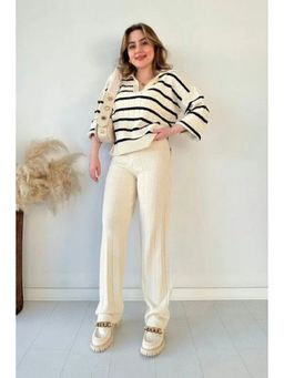ANNY - Off White Striped Knitted Top with Pant