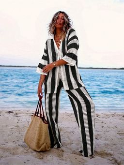 ANNY - Black Crochet Striped Top with Pant