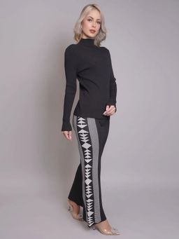 ANNY - Black Aztec Printed Top and Pant with Shrug