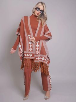ANNY - Brown Aztec Printed Top and Pant with Shrug