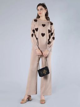 ANNY - Beige Heart Knitted Top with Pant