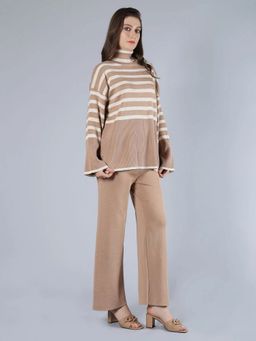 ANNY - Beige Striped Knitted Top with Pant