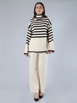 ANNY - Off White Striped Knitted Top with Pant