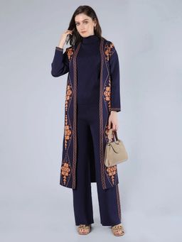 ANNY - Navy Blue Warm Knitted Top and Pant with Jacket