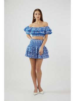 ANNY - Blue Cutout Off-Shoulder Top with Skirt