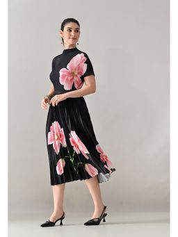 ANNY - Black Floral Printed Pleated Top with Skirt
