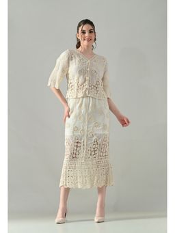 ANNY - Beige Crochet Charm Top with Skirt
