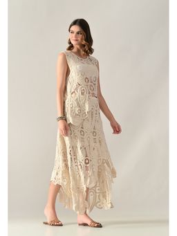 ANNY - Beige Crochet Asymmetrical Top with Skirt