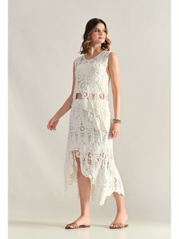 ANNY - White Crochet Asymmetrical Top with Skirt