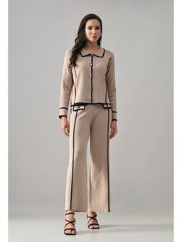 ANNY - Beige Contrast Piped Knit Top with Pant