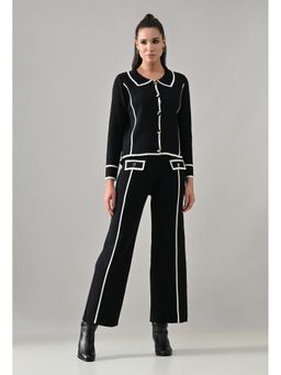ANNY - Black Contrast Piped Knit Top with Pant