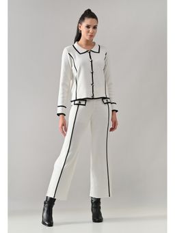 ANNY - Off White Contrast Piped Knit Top with Pant