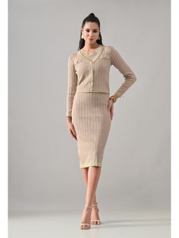 ANNY - Beige Lurex Ribbed Top with Skirt