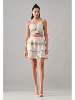 ANNY - Beige Schiffli Lace Top with Skirt