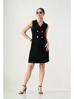 ANNY - Black Double Breasted Vest Top with Skirt