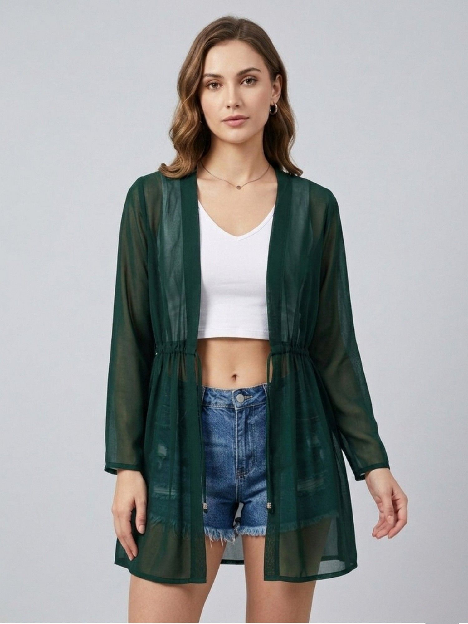 Women Solid Green Georgette Tie-Ups Regular Shrug-picture-20