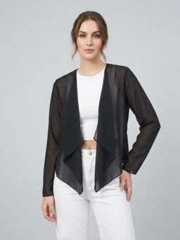 ANVI Be Yourself - Women Solid Black Georgette Long Sleeve Front Open Regular Shrug