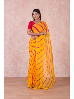 KISHORI - Women's Saree and Blouse Fabric-Yellow-Red