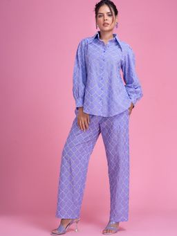 Lounge Dreams - Schiffli Cotton Embroidered Women Co-Ord Purple (Set of 2)