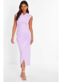 Quiz Clothing - Lilac Scuba Crepe Ruched Button-Detail Midi Dress