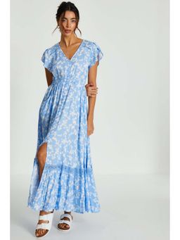 Quiz Clothing - Light Blue Ditsy Floral Crochet-Trim Maxi Dress