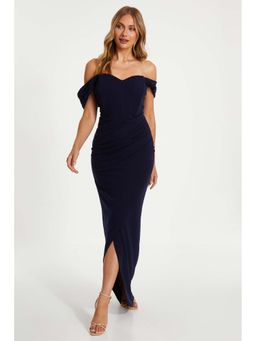 Quiz Clothing - Navy Scuba Crepe Bardot Cross Wrap Maxi Dress