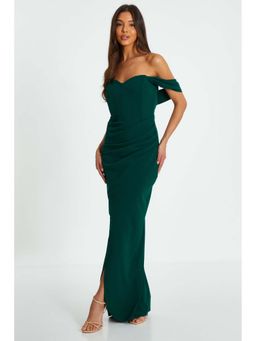 Quiz Clothing - Bottle Green Scuba Crepe Bardot Cross Wrap Maxi Dress