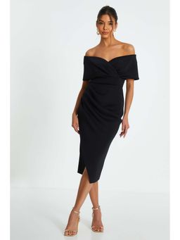 Quiz Clothing - Black Scuba Bardot Wrap Midi Dress