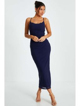 Quiz Clothing - Indigo Mesh Ruched Waist Cowl Midi Dress