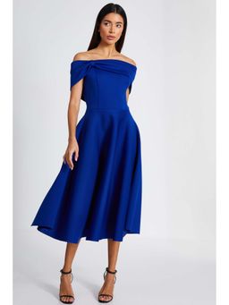 Quiz Clothing - Royal Blue Scuba Bow Bardot Midi Skater Dress